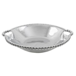Bol de service en métal robuste de forme ronde, couleur blanche, avec revêtement en poudre, base décorée de fleurs et de feuilles. - Product Image 3