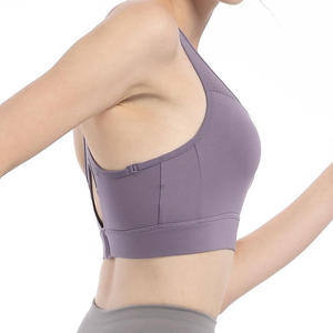 New Design Women's Yoga Sports Bra High Support Breathable V-neck Front Logo Spandex/Polyester Removable Pads Backless - Product Image 4