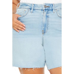 Shorts en jean taille haute pour femmes grandes tailles, délavé clair, avec poches, style décontracté d'été, coupe droite, tissu en coton - Product Image 6