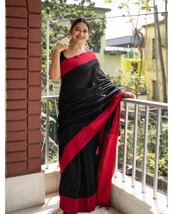 KV Black & <b>Red</b> Woven Designer Cotton Silk Kanjivaram Saree With Unstitched <b>Blouse</b> - Product Image 4