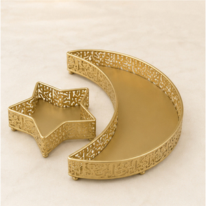 Metal Ramadan <b>Serving</b> <b>Tray</b> Set <b>Gold</b> Crescent Moon Star Food Platter Eid Mubarak Dessert Display <b>Trays</b> for Middle East Party - Product Image 3