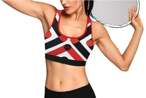 Women's Geometric Print <b>Racerback</b> Sports <b>Bra</b> Medium Support Breathable Tennis Activewear Top Contrast Binding Scoop Neck - Product Image 5
