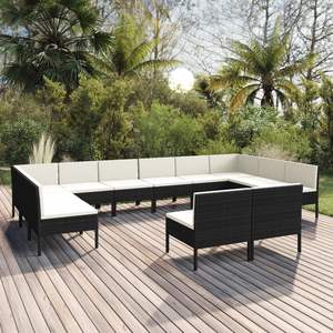 Grand ensemble de salon de jardin modulaire en rotin PE noir, mobilier d'extérieur modulaire haut de gamme - Product Image 1