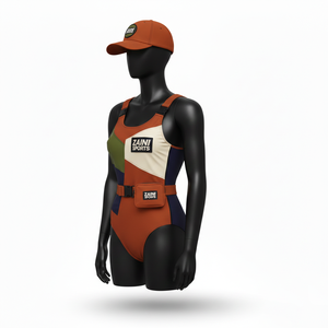 Traje de Baño Premium para Mujer en Nylon y Spandex con Diseño de Paneles en Bloques de Color, Bolsillo con Cinturón y Logotipo Personalizado - Product Image 4