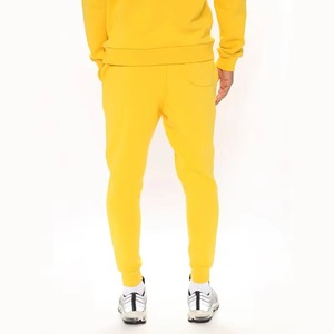 Conjunto de Sudadera con Capucha Amarilla y Pantalones Deportivos para Hombre, Estilo Casual, Color Sólido, Tejido de Felpa, Ropa de Otoño - Product Image 3