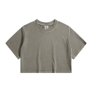 Women's <b>Light</b> Green Crop Top Short Sleeve Crew Neck Loose Fit Casual Solid Color 100% Cotton Jersey Breathable Knitted <b>T</b>-Shirt - Product Image 4