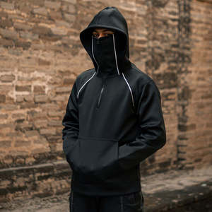 Sweat à capuche zippé pour homme en polyester/coton épais, uni, style streetwear moto, avec cagoule intégrée - Product Image 6
