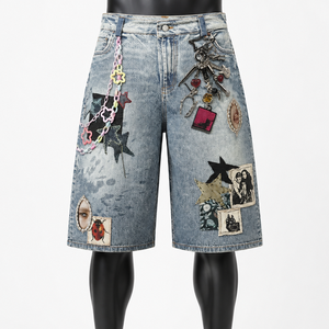 Pantalones Cortos de Mezclilla Personalizados Ecológicos de Estilo Urbano para Hombre |   Pantalones Cortos Anchos de Algodón Orgánico Estilo Urbano OEM ODM - Product Image 1