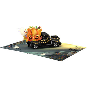 Carte pop-up 3D d'Halloween en gros, motif citrouille, camion, fantômes, dessin animé, forme rectangulaire, décoration de vœux origami faite à la main sur mesure - Product Image 5