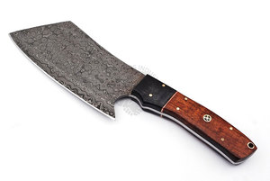 Hand Forged Damascus Steel Cleaver Chef Knife Set Wood Handle 7" Blade Sheath-Multi-Purpose Kitchen Knife-Anniversary Birthday - Product Image 3