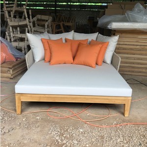 Modern Outdoor Solid Teak Wood Daybed Lounge Sofa <b>Thick</b> Cushion <b>Rope</b> Armrest-Durable Eco-Friendly Hotel Villa Patio Furniture - Product Image 6