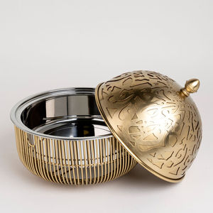 Meilleures ventes : Marmite en bois avec couvercle doré en métal, fait main, de luxe, forme ronde, pour table, cuisine, réchauffe-plats - Product Image 5