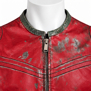 Blouson Bomber Homme en Cuir PU Rouge Personnalisé Coupe Slim Col Montant Fermeture Éclair Devant Effet Délavé Manches Classiques Vêtement Hiver - Product Image 3
