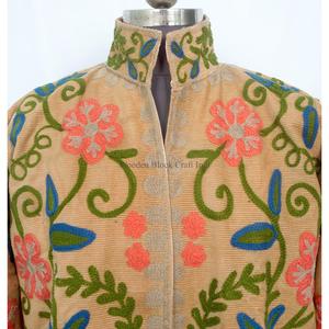 Veste Courte Décontractée pour Femme, Broderie Florale Boutonnée, Faite Main, Écologique, Style Plage, Doublure Hiver en Coton - Product Image 2