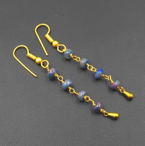 Boucles d'oreilles en perles d'opale éthiopienne noire naturelle, opale multicolore, cabochon en or 14 carats - Product Image 4