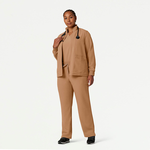 Chaqueta de forro polar para mujer con opciones de bordado, cremallera completa y cuello simulado, uniforme médico para enfermeras - Product Image 3