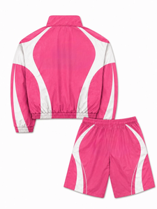 Pink White windbreaker set Sporty 2 Piece Shorts Set Women's Stand Collar Track Jacket And Shorts Spring Summer Wear Quick Dry - Product Image 2