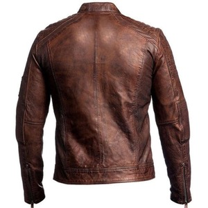 เสื้อแจ็คเก็ตหนังแท้สไตล์คาเฟ่เรเซอร์สีน้ำตาลวินเทจสำหรับผู้ชาย - Product Image 2