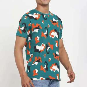 เสื้อยืดแขนสั้นลายพรางผู้ชาย ผ้าฝ้าย 100% ระบายอากาศได้ดี ทรงปกติ คอกลม สไตล์ลำลอง สีเขียว ส้ม ดำ - Product Image 1