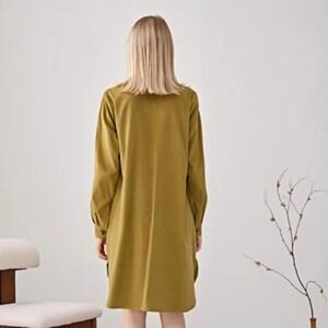 Thick Cotton Corduroy Dress Long Sleeve Tunic Dress Loose Warm Shirt Midi Dress Handmade Plus Size <b>Winter</b> Fall Dress - Product Image 1