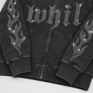 Customized Wholesale Street Vintage Washed Faded Oversized <b>Sweatshirt</b> Rhinestone Embroidery Graphic Print <b>Men</b> Boxy Hoodie - Product Image 6