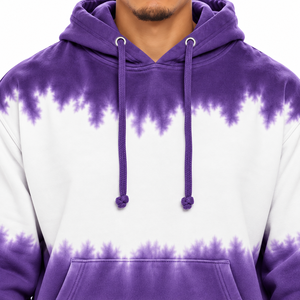 Men's <b>Tie</b>-Dye Hooded Sweatshirt <b>Purple</b> White Gradient Cotton Fleece Casual Pullover Regular Fit Autumn Style - Product Image 5