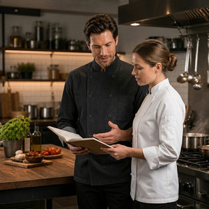 Chaqueta de Chef Moderna Personalizada de Mezclilla, Impermeable, Transpirable, Uniforme de Cocina Elástico para Cocineros Ejecutivos con Malla - Product Image 5