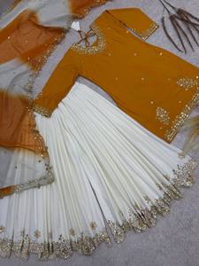 Wholesale Designer Indian Sequin Embroidered Crepe Sharara Gharara <b>Kurti</b> Set Diwali Wedding Party 3Pcs Traditional Ready To Wear - Product Image 3