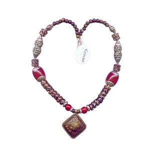Bohemian Red Beaded <b>Necklace</b> with Antique Pendant Vintage Style Ethnic Tribal <b>Statement</b> Jewelry Unique Gift for Women - Product Image 1
