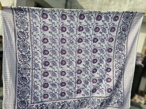 Hand Block Print Cotton <b>Sarong</b> Pareo Purple Floral Beach Wrap Women Summer Cover Up Boho Handmade Scarf - Product Image 6