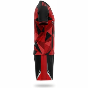 Conjunto de Camiseta de Fútbol Geométrica Roja y Negra para Hombre, Sublimada, Cuello en V, Manga Corta, Absorbe la Humedad, Ajuste Atlético, Uniformes para Adultos - Product Image 4