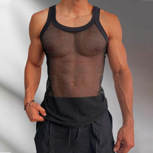 Débardeurs pour hommes personnalisés, décontractés, de sport, coupe ajustée, en maille respirante, couleur unie noire, 100% coton - Product Image 3