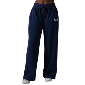Women's Navy Blue Wide Leg Sweatpants Relaxed Fit Premium Fleece Lounge Pants Elastic Waist Casual Workout Everyday Sportswear - Product Image 1
