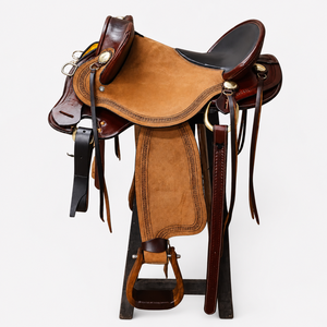 Selle de cheval demi-équitation professionnelle en cuir véritable, style Western et anglais hybride, équipement d'équitation durable et confortable, OEM Export Inde - Product Image 1