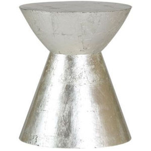 Tabouret d'appoint moderne en métal argenté, table d'appoint en forme de sablier, tabouret tambour martelé unique pour la décoration intérieure et l'ameublement hôtelier, en promotion - Product Image 1