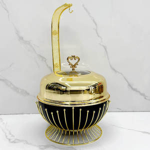 Luxury Round Stainless Steel Chafing Dish <b>Buffet</b> Food Warmer Gold Finish Ornate Pillar Stand Glass Lid Wedding Catering <b>Server</b> - Product Image 6