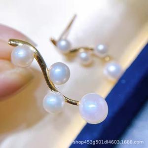 ต่างหูมุกน้ำจืดทรงเรขาคณิต แนะนำขนาดไล่ระดับสี  เครื่องประดับดีไซน์เฉพาะกลุ่ม - Product Image 4