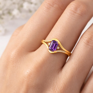 <b>Emerald</b> Cut Amethyst <b>Ring</b> Split Shank February Birthstone <b>Ring</b> Natural Amethyst Promise <b>Ring</b> 925 Sterling <b>Silver</b> 18K Gold Filled - Product Image 6