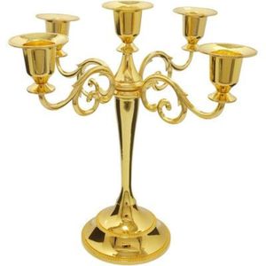 Candelabro de Metal Cromado Pulido |   Candelabro de 5 Brazos Estilo Vintage con Gotas Colgantes |   Centro de Mesa Decorativo para Comedor - Product Image 3