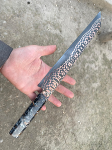 Cuchillo de Alta Calidad para Cortar Jamón y Pechuga de Res, de Acero de Damasco y Cobre, para Camping y Caza, con Mango de Resina Deslumbrante y Hoja Afilada - Product Image 4