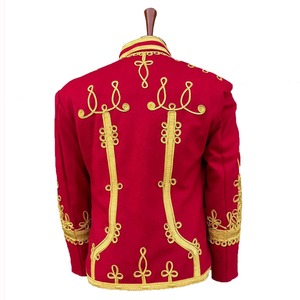 <b>Men's</b> Red Polyester Hussar Jacket With Gold Embroidery Mandarin Collar <b>Double</b> <b>Breasted</b> Formal Winter <b>Coat</b> - Product Image 5