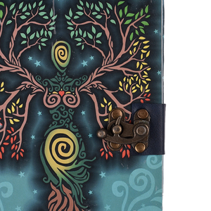 Journal en papier fait main A5, 100 pages (double face) |   Carnet en papier 100% fait main avec motif d'arbre artistique, journal intime vintage avec cadenas - Product Image 2