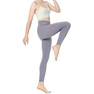 Leggings sans couture taille haute, longueur intégrale, couleur unie, tricoté, extensible, respirant, pantalon de sport pour femme, gris - Product Image 3
