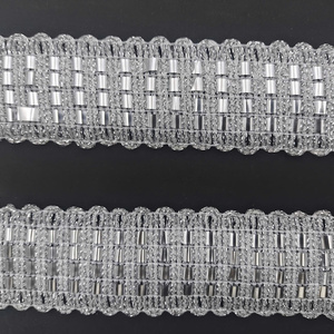 Modern Silver Metallic Bugle Bead <b>Lace</b> Trim With 4.5cm Width Luxury Style for Fashion Dresses - Product Image 4