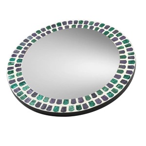 Designer Round Mirror With Artistic Mosaic <b>Frame</b> In Green And Purple Perfect For Home Decor And Styling Wholesale From India - Product Image 6