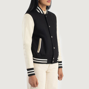 Unisex Cotton Varsity Jacket Solid Color Turn-down Collar Regular Sleeve Preppy Style Single Breasted Autumn Wear - Product Image 3