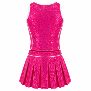 Uniforme de Animadora Personalizado con Lentejuelas Rosa Intenso, Top de Animadora para Mujer y Conjunto de Falda Plisada con Ribete Blanco - Product Image 3