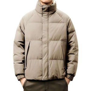 High Quality Men's <b>Black</b> Stand Collar Winter Waterproof Breathable Zip-Up Warm Casual Puffer <b>Jacket</b> with Front Logo - Product Image 5