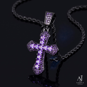 Collier pendentif croix violet serti de zircons, plaqué or, chaîne en argent style punk, unisexe, cadeau de fête, bijoux - Product Image 5