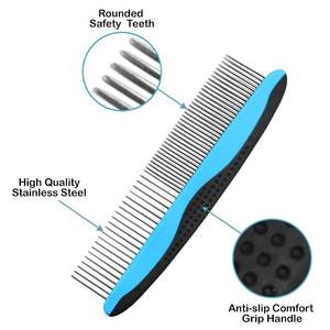 Peine ergonómico portátil para el cuidado diario de mascotas, peine desenredante de pelo con dientes metálicos premium para aseo de mascotas - Product Image 2